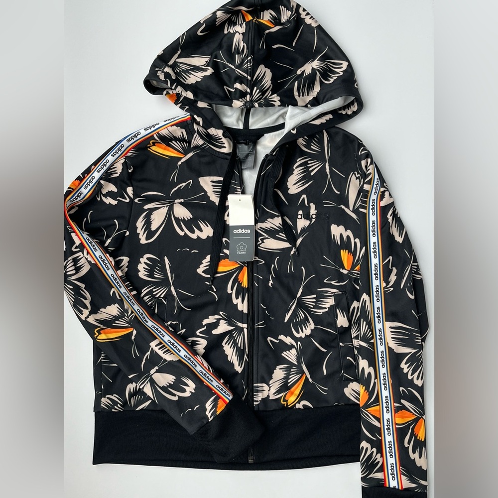 Adidas x Farm Rio Women’s Track Jacket Hoodie Black Butterfly Sz Small NEW